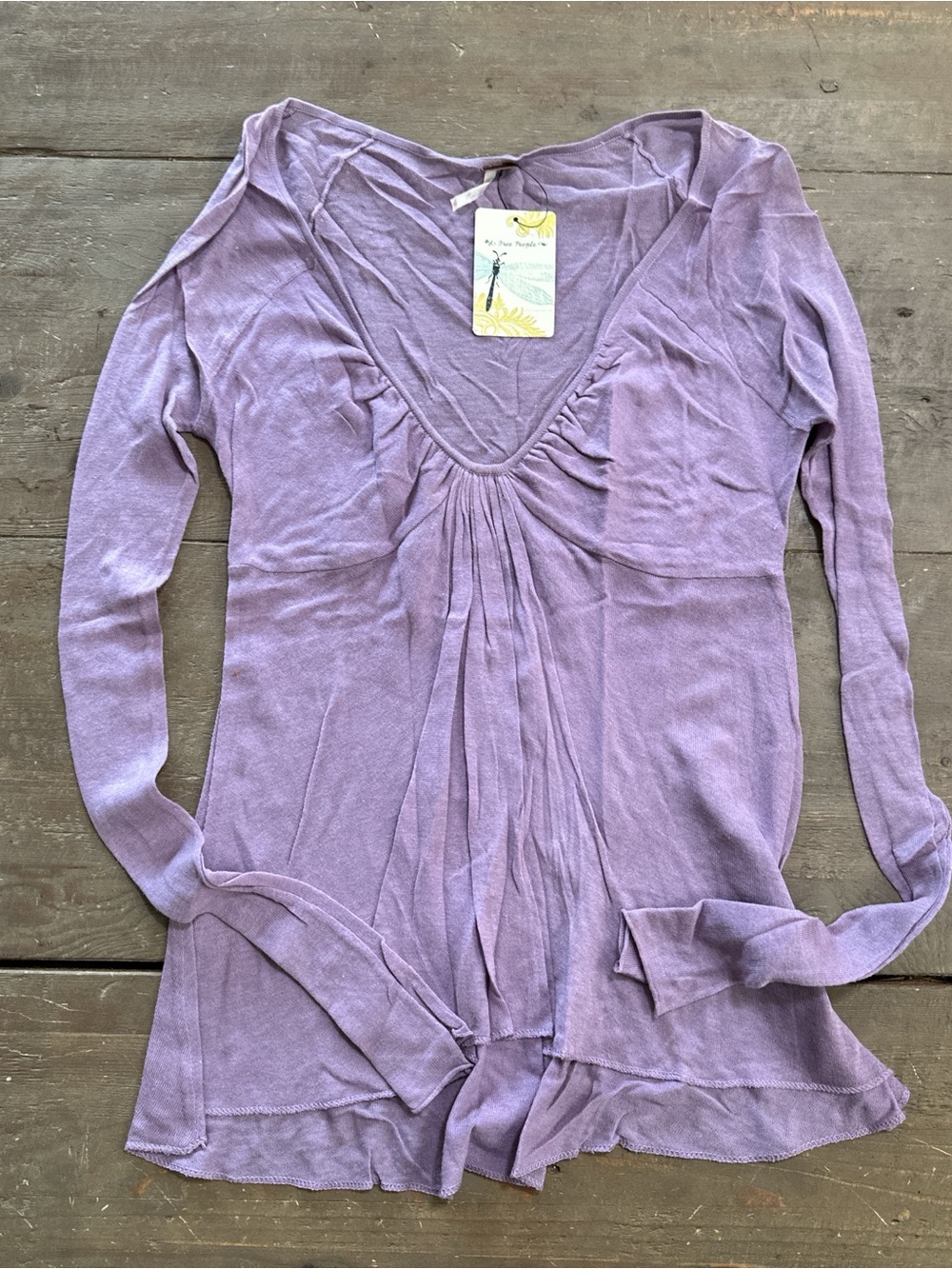 Free People Lavender V-Neck Long Sleeve Top